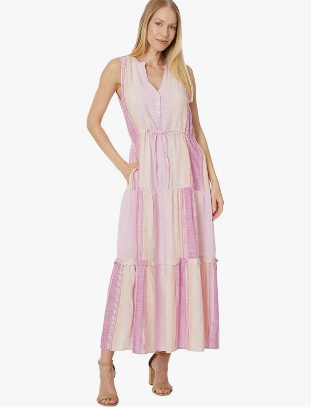 Liverpool Jeans Company Pink & Purple Striped Sleeveless Tiered Maxi Dress